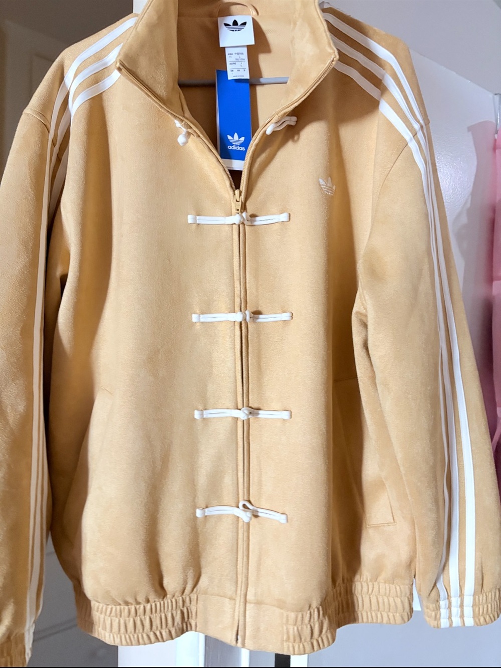 adidas Beige Track Jacket with White Three-Stripes